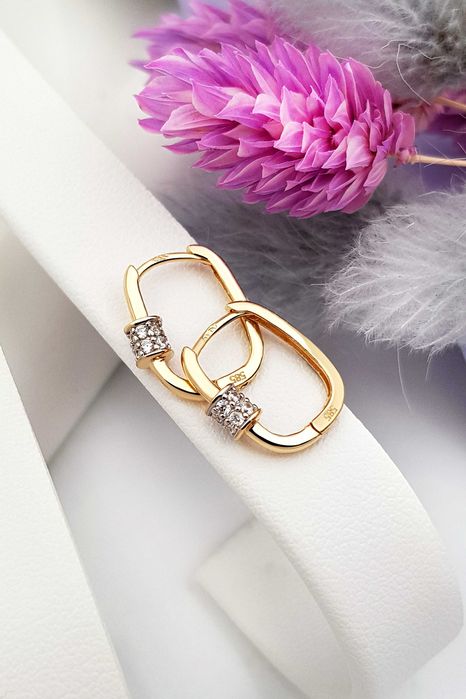 Złote dziecięce owalne kolczyki z białymi cyrkoniami pr. 585