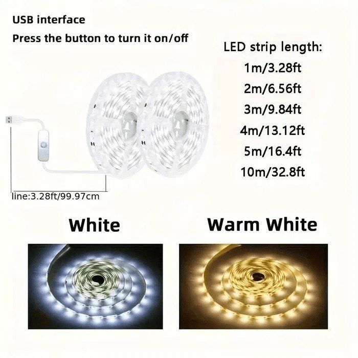 USB лента 5V/ 5м, 4м 2м 1м Лед LED світлодіодні стрічки біла