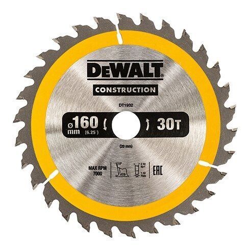 Piła Tarczowa Do Drewna 160/20Mm, 30 Zębów - DeWalt