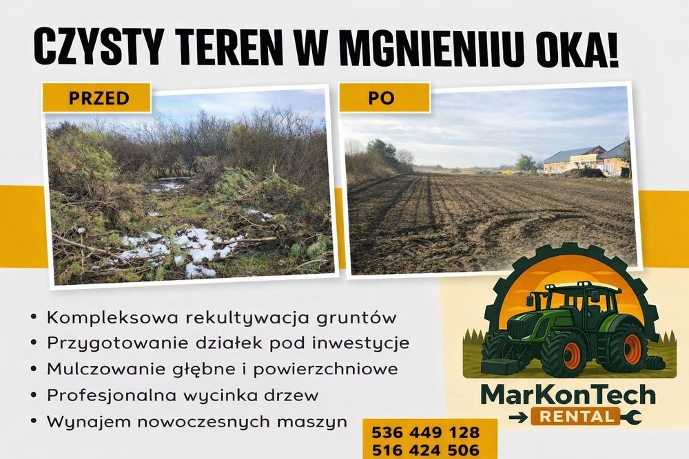 Mulczowanie wgłębne powierzchowne wycinka drzew zakrzaczeń