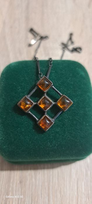 Srebrny łańcuszek z zawieszką bursztyn 925 OKAZJA