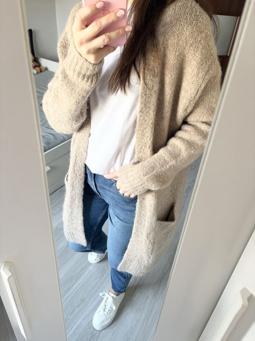 Gruby kardigan H&M r. S 36 beż wełna alpaka
