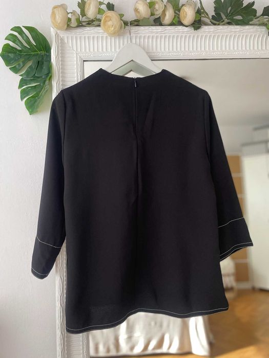 Zara bluzka czarna elegancka perłowe kremowe guziki rękaw 3/4 S 36