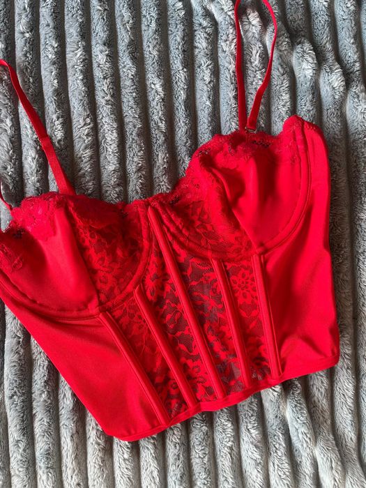 Gorset czerwony koronkowy / biustonosz czerwony , regulowany