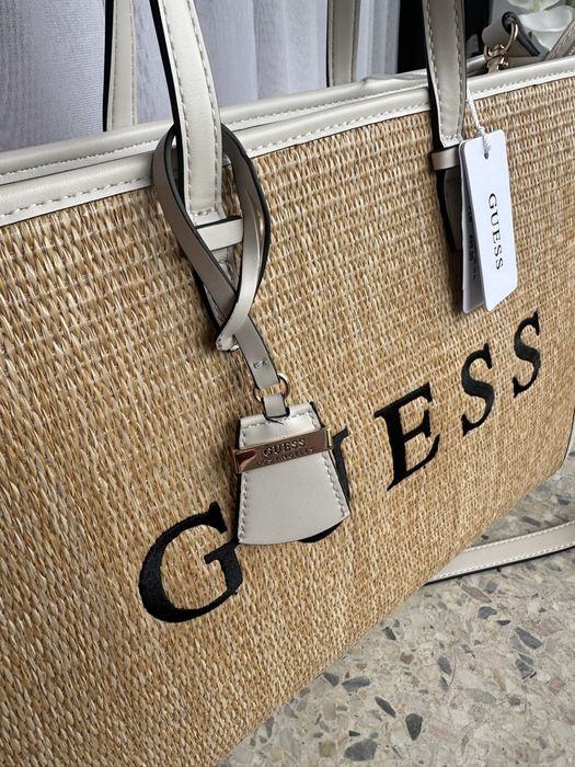 Guess nowa torebka beżowa shopper słomiana