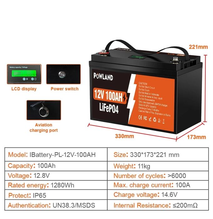 Акумулятори PoWLand LiFePO4 12V 100Ah