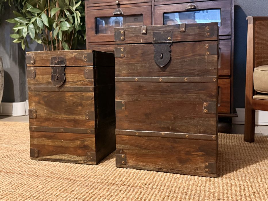 bau, arca, mesa, teca, ferro, antigo, indiano, oriental, rustico