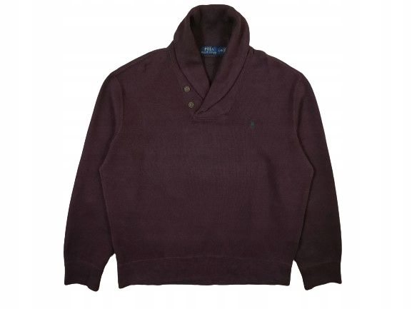 POLO RALPH LAUREN Sweter Męski z Kołnierzem Bordowy Logowany r. L