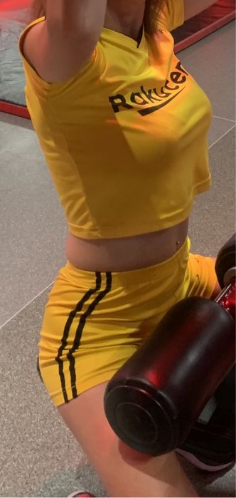 Желтыйнабор  Футболка и шорты для фитнеса йоги бега  S