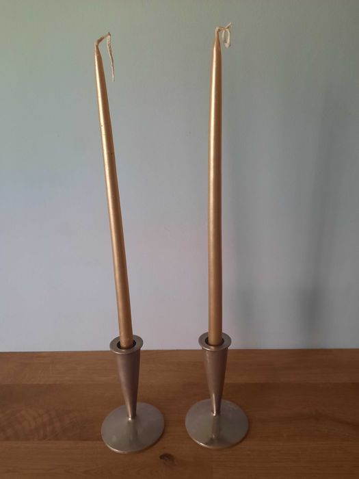 metalowe świeczniki- komplet 2 szt.- vintage