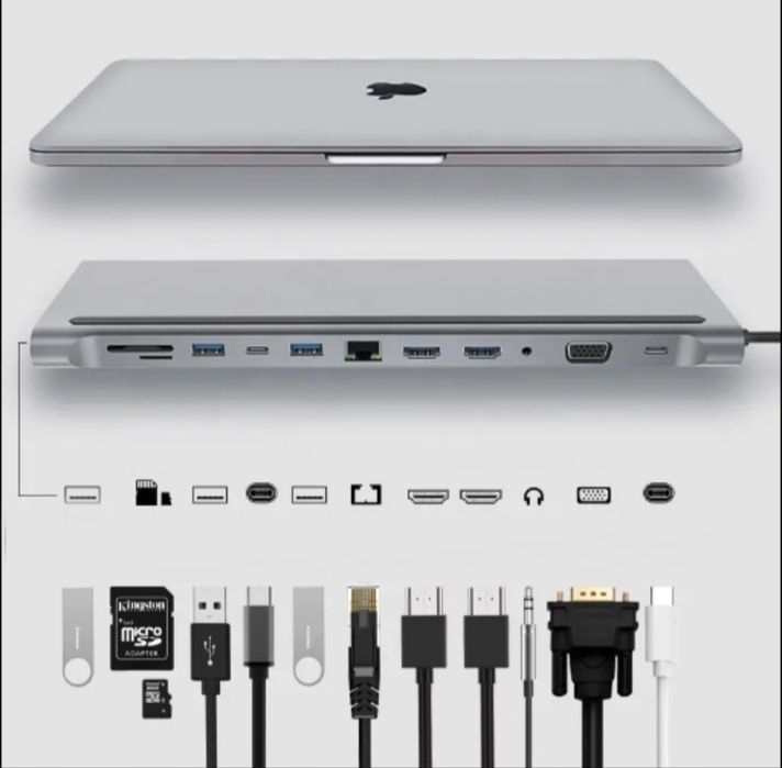 Adapter 12w1 HUB USB-C 2xHDMI VGA RJ45 Macbook PRO Air