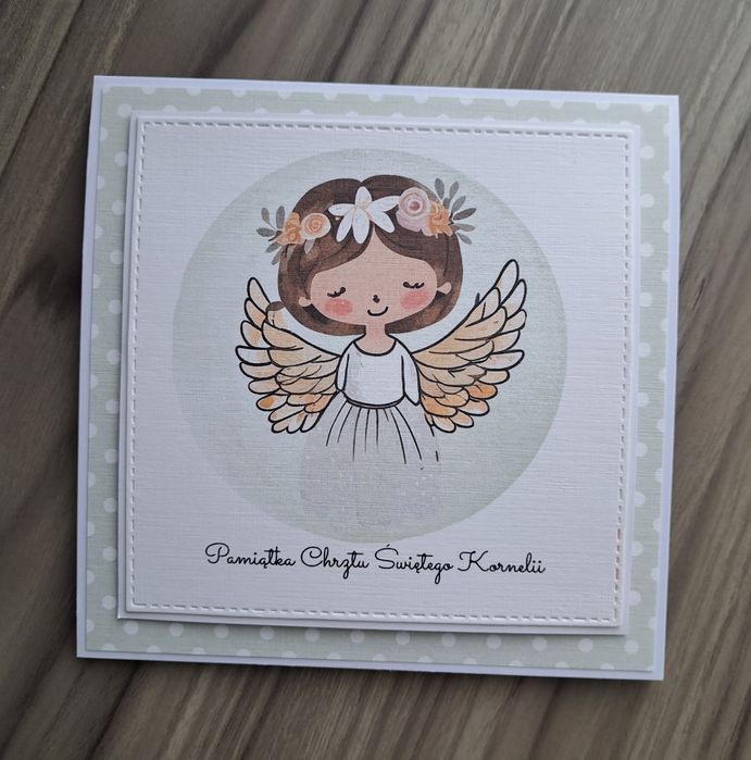 Personalizowana kartka na Chrzest z Aniołem Stróżem