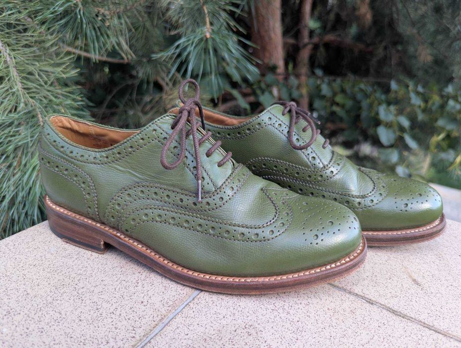 Чоловічі зелені туфлі броги Grenson England