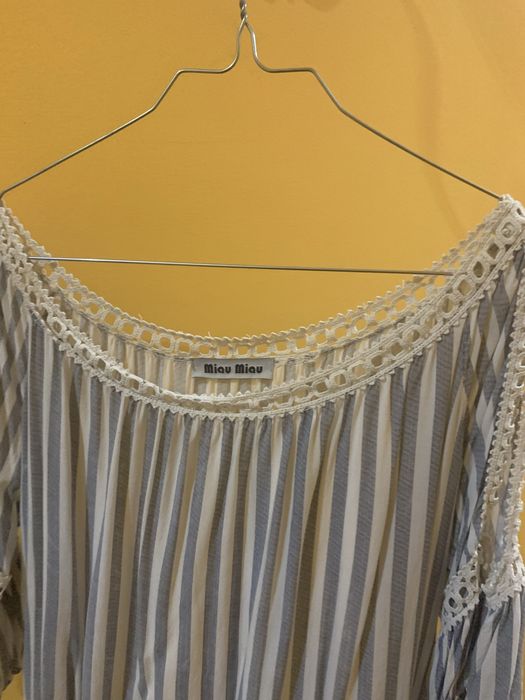 T-shirt “Miau Miau” tamanho L riscas cinzentas / brancas