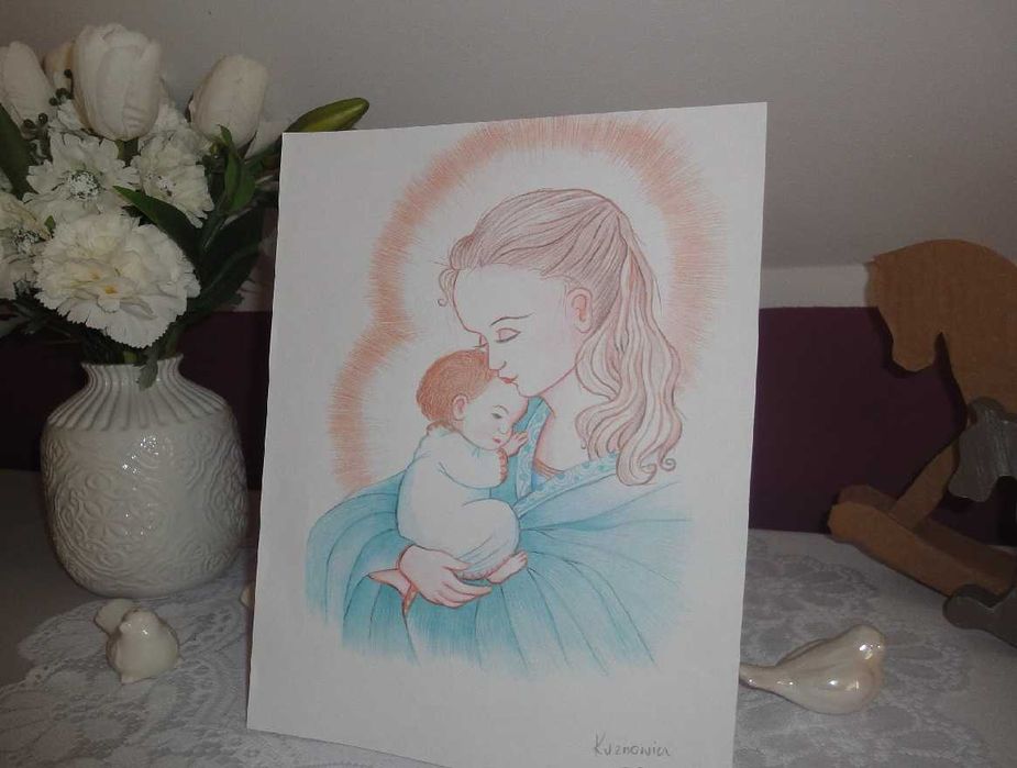 Obraz - rysunek Matka Boża i Jezus Chrystus / Maryja / Madonna