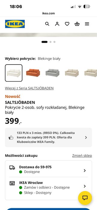 Pokrycie sofy saltsjobaden