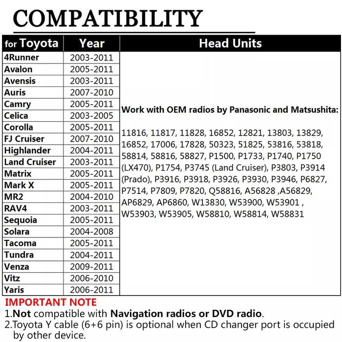 Adaptador de Som Do Carro USB MP3 AUX para toyota