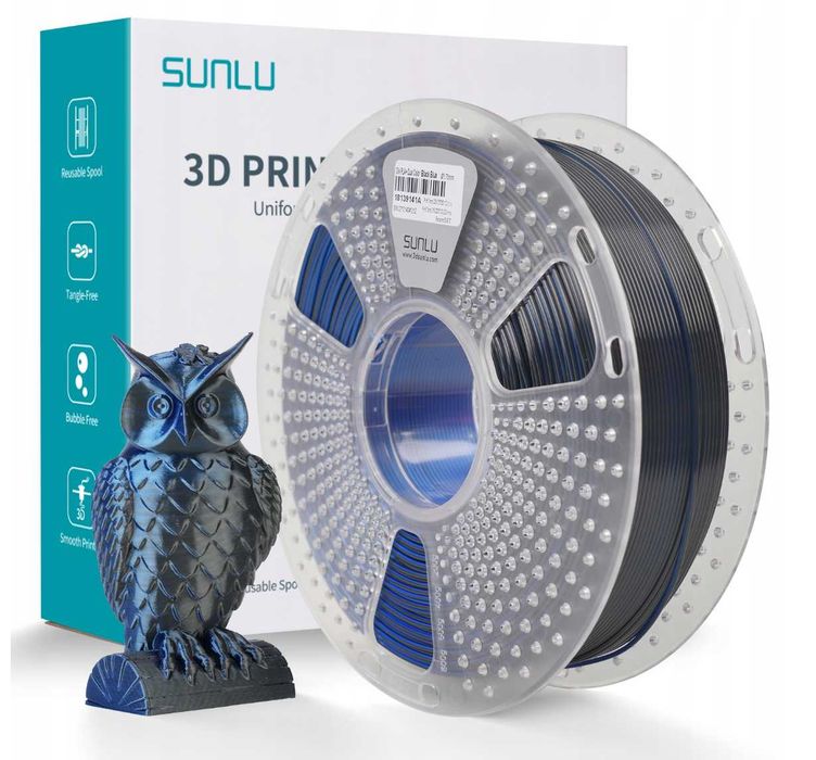 Filament Silk PLA+ Sunlu 1,75mm 1000g dual czarno niebieski blue black