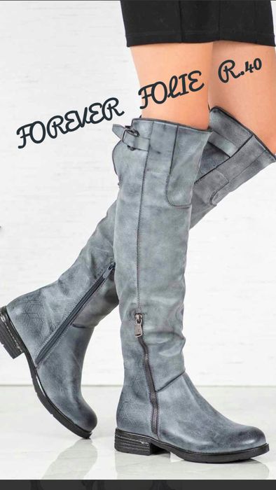 Wysokie kozaki damskie oficerki szare Forever folie r.40. C.P.Ł.