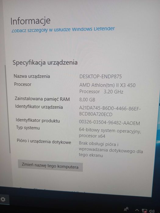 Komputer stacjonarny, AMD, 8Gb ram, SSD 120Gb, Win 10