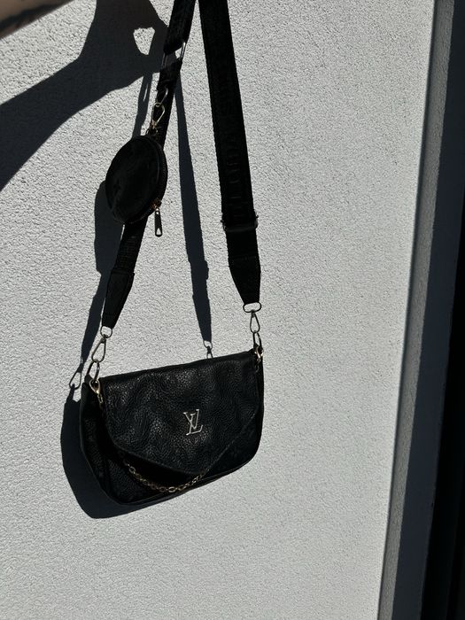 Черная сумка через плечо с кошельком (LV style)
