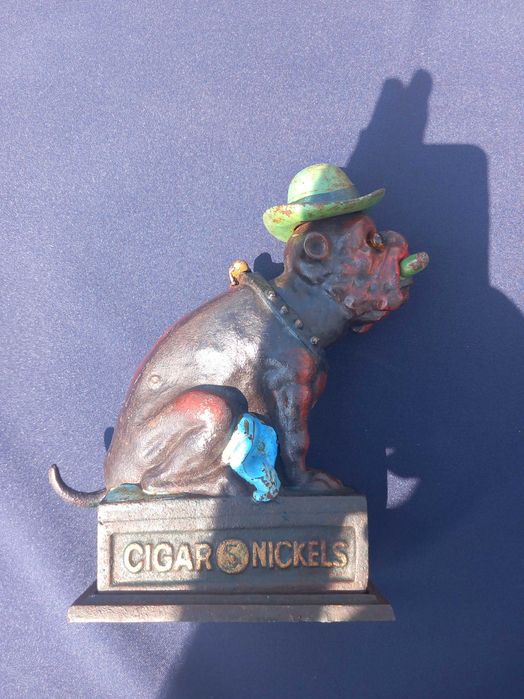 Ole Puffer Bull Dog, banco de moedas de ferro fundido, ano 1875