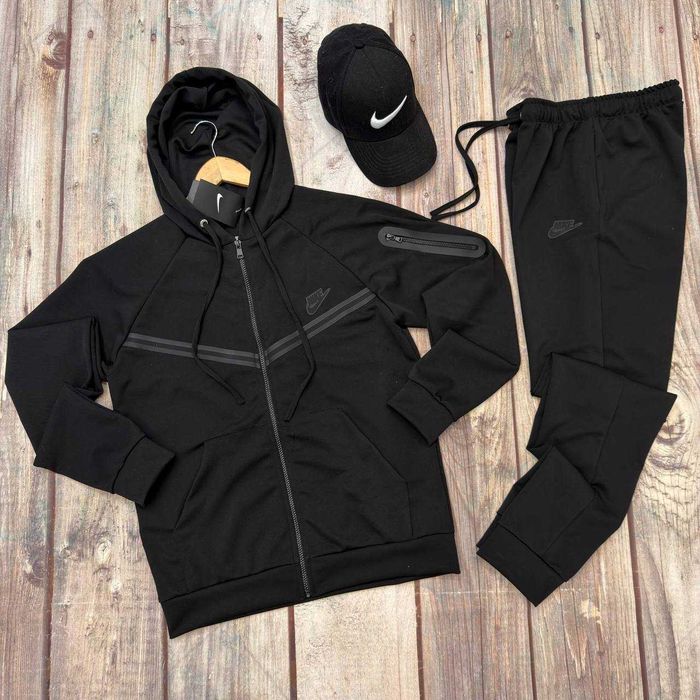 Чоловічий спортивний костюм Nike Dri Fit чорний зіп худі та штани весна осінь | Мужской спортивный костюм Найк черный весна осень S M L XL XXL