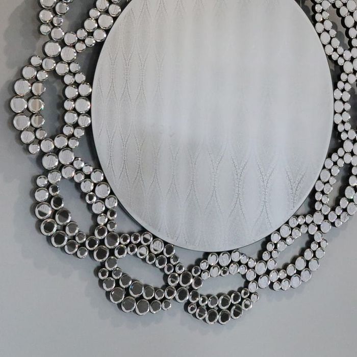 Srebrne lustro glamour okrągłe wiszące śr.90cm M-0523