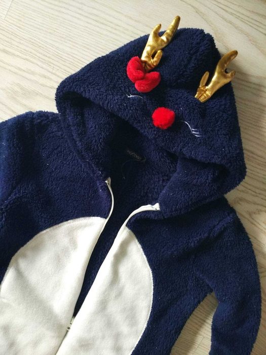 Granatowy pluszowy kombinezon renifer misiek cieply cicik r 38 170 cm