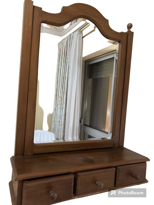 Aparador Cómoda Vintage Nogueira - Alçado/Espelho com Gavetas e Pedra