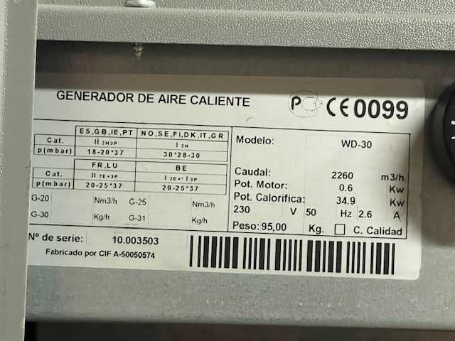 Gerador de ar quente a gasóleo da marca WIND modelo WD-30