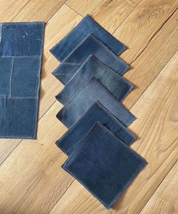 Komplet obrusik + 6 serwetek dżins niebieski Handmade 50zł