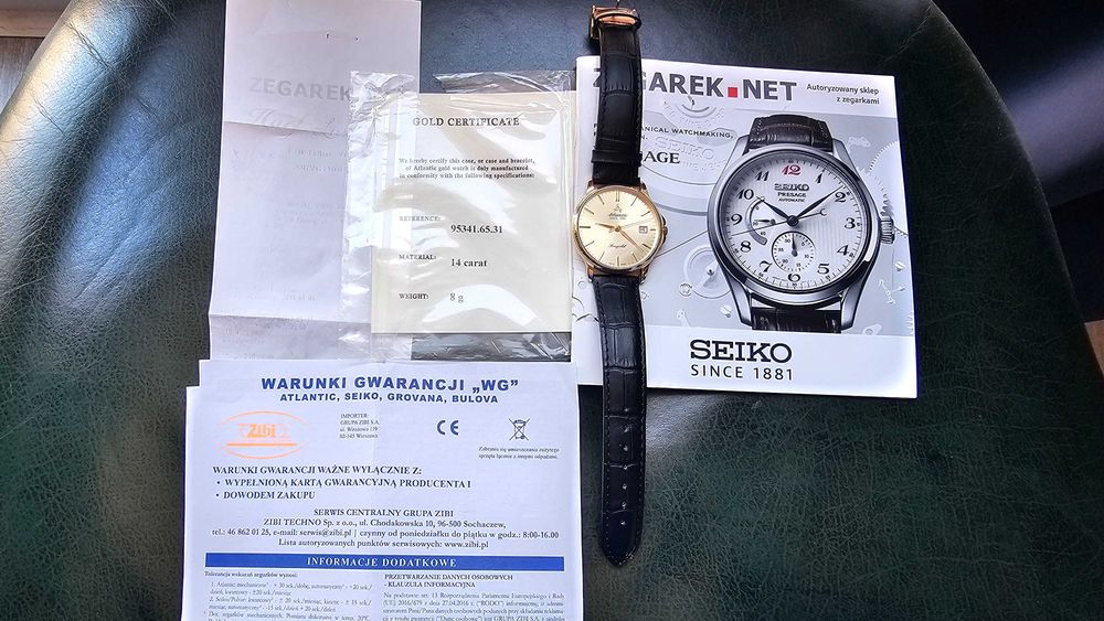 Zegarek atlantic seagold 14 k próba 585 8 gram 2 paski skórzane