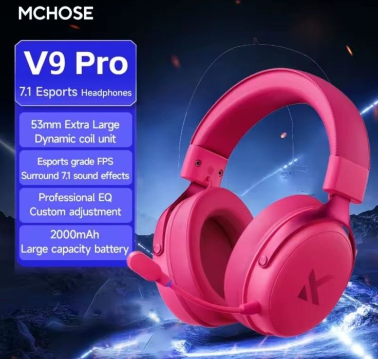 Рожеві бездротові ігрові навушники MCHOSE V9 Pro