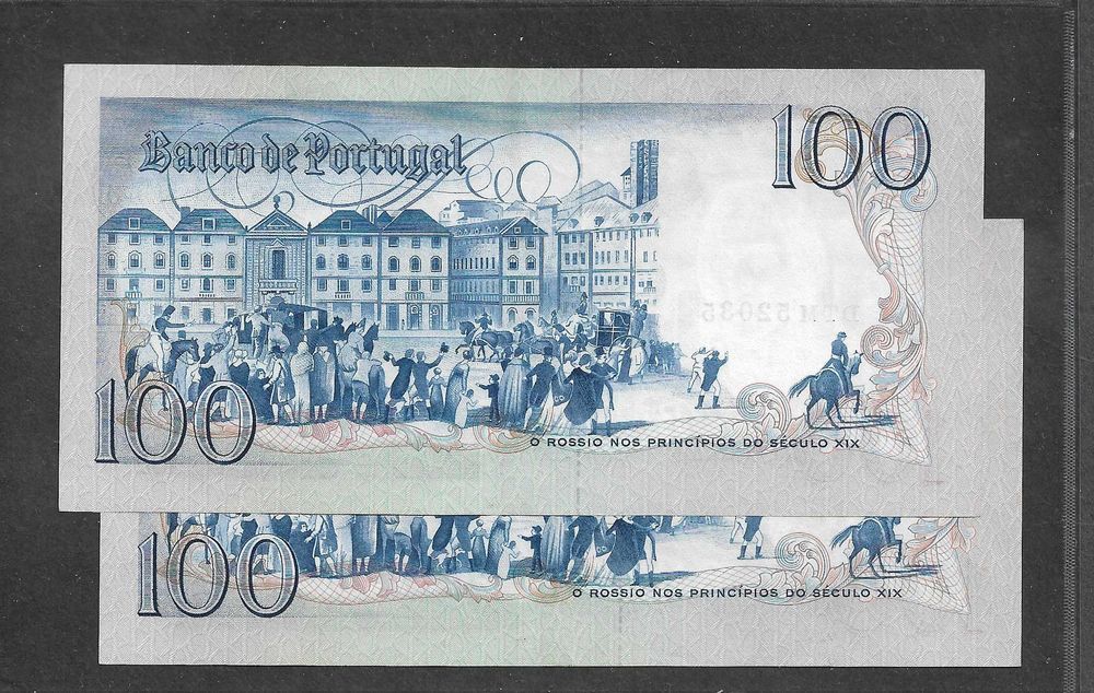 Duas notas de 100 escudos - nºs. seguidos