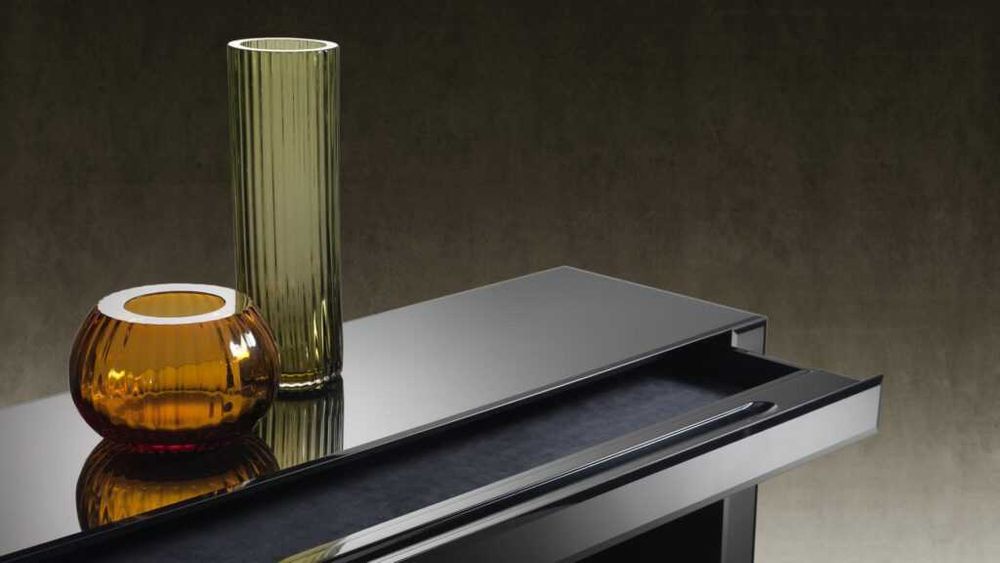 Konsola czarna Reflex 140 cm z szufladą, czarne szkło RABAT - 70 %