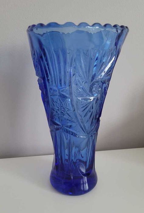 HSG Ząbkowice wazon z rozetą niebieski h 19 cm