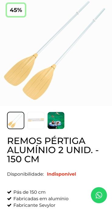 2 Remos Pértiga alumínio 150 cm NOVOS!