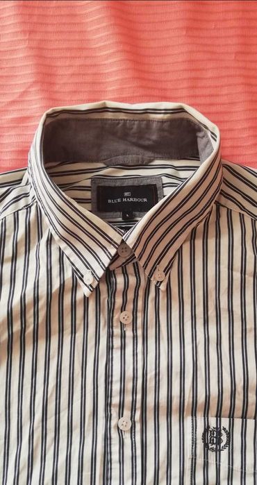 Koszula męska w paski prążkowana M&S Blue Harbour L 100% bawełna