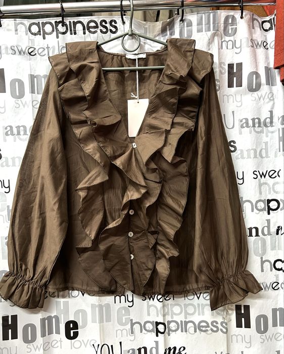 Блуза нарядная, натуральная, с воланами, Италия, М-XL