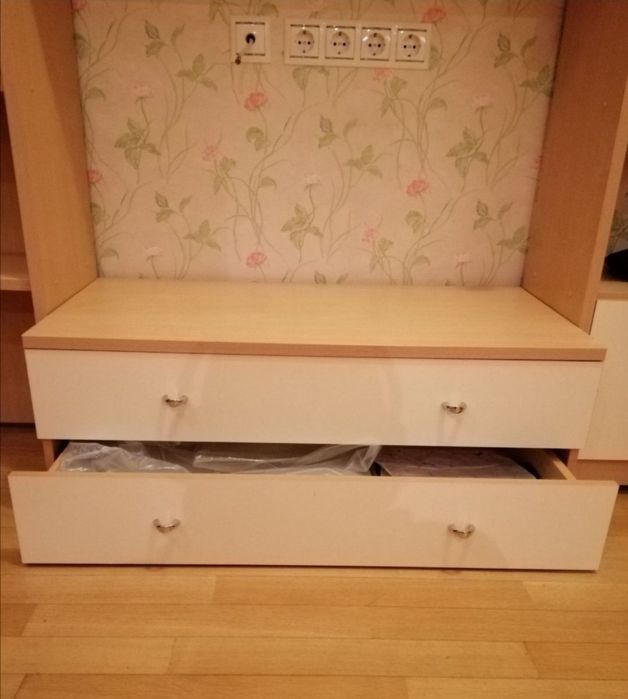 Тумба бежевая, комод деревянный 2 выдвижных ящика с ручками 35×95×45см