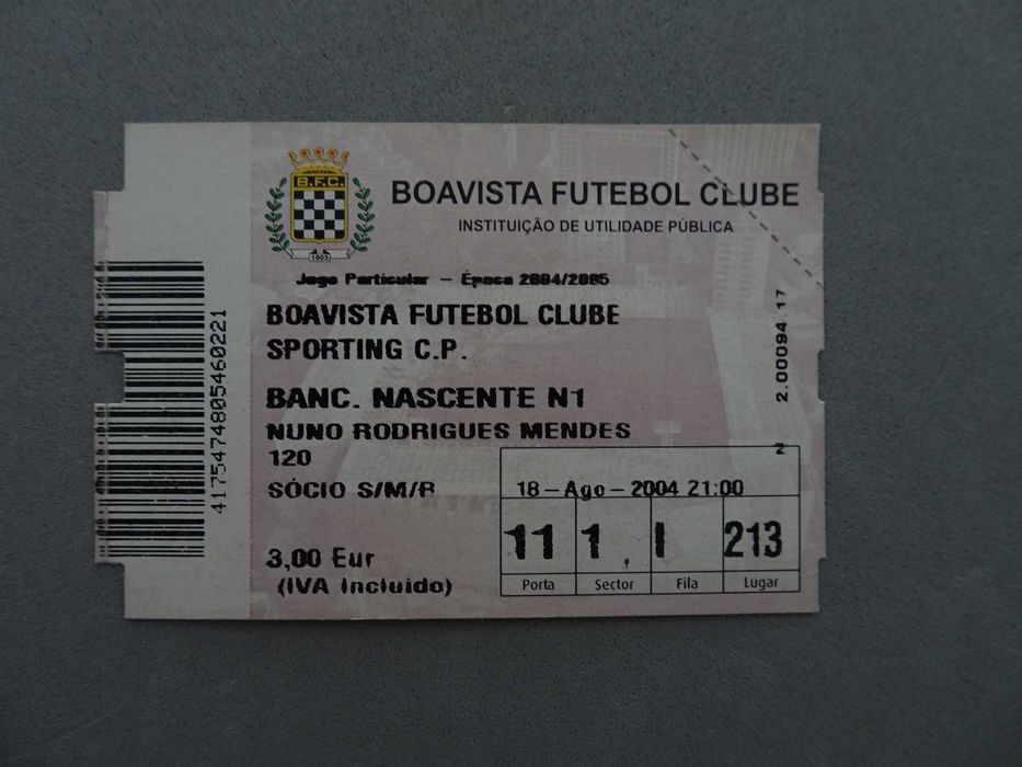 Bilhete futebol Boavista Sporting 2004