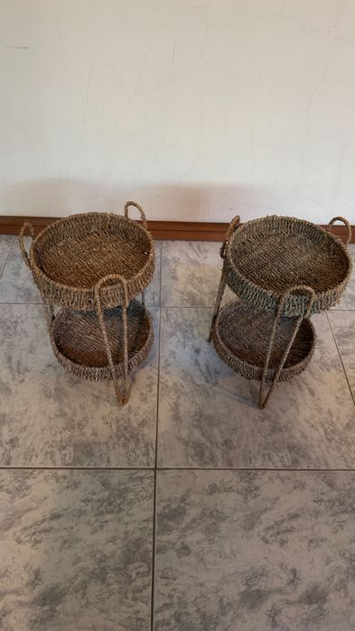 Conjunto de 2 Mesinhas de Cabeceira em Fibra Natural