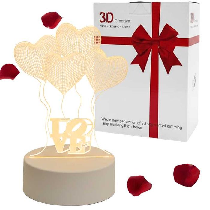 Lampka nocna LED 3D serca dotykowa USB prezent walentynkowy LOVE