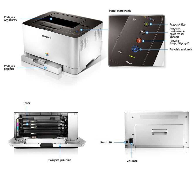 Drukarka laserowa kolorowa Samsung CLP-365 WiFi + nowe tonery JAK NOWA