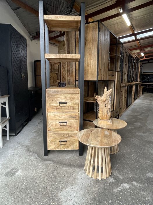 Regał /drewno egzotyczne /styl industrialny /szuflady