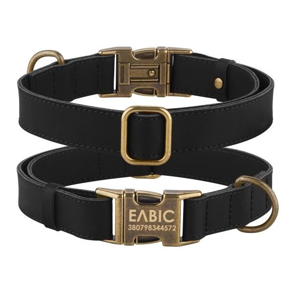 Кожаный натуральный ошейник для собак с гравировкой, табличкой