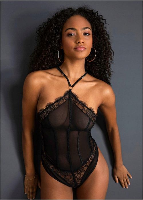 Venus body ze stringami ouvert czarne z koronką 44/46.