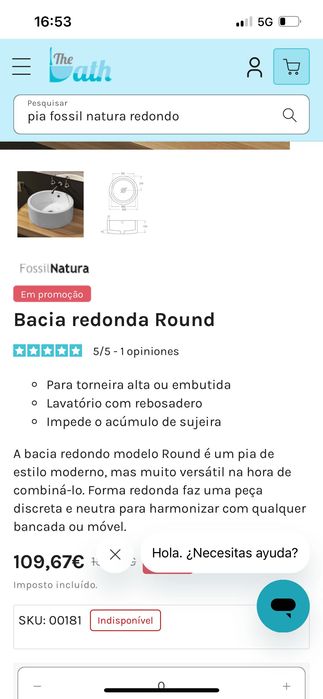 Lavatório novo marca fóssil natura