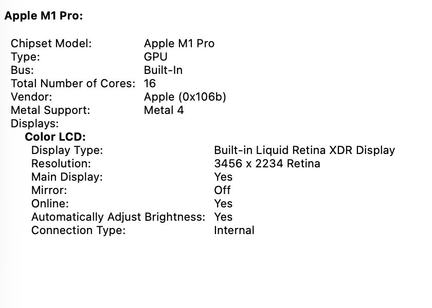 MacBook Pro 16’ 2021 M1 Pro 16Gb 1Tb SSD Space